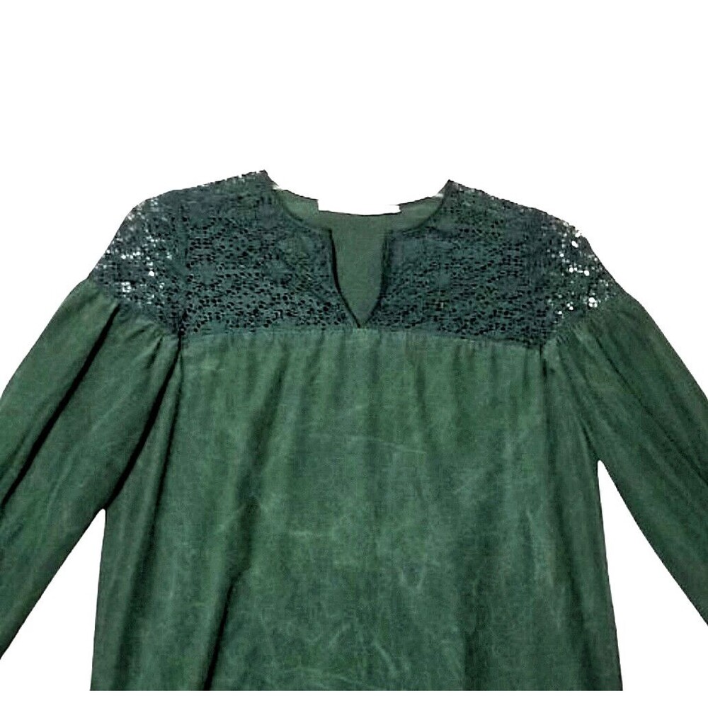 FRAMeWORK Dark Green Shift Dress Sz Medium Above Knee Lace Long Sleeves - Picture 5 of 9
